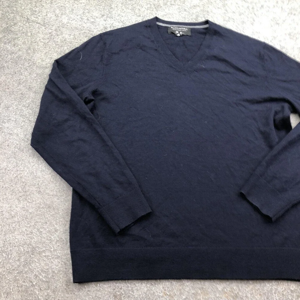 Banana Republic Sweater Mens Large Blue V Neck Italian Merino Wool Knit Pullover